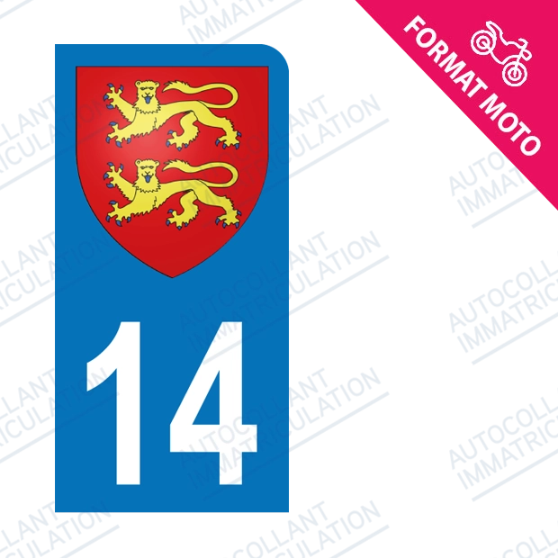 Moto - Sticker immatriculation 14 - Blason Normandie new