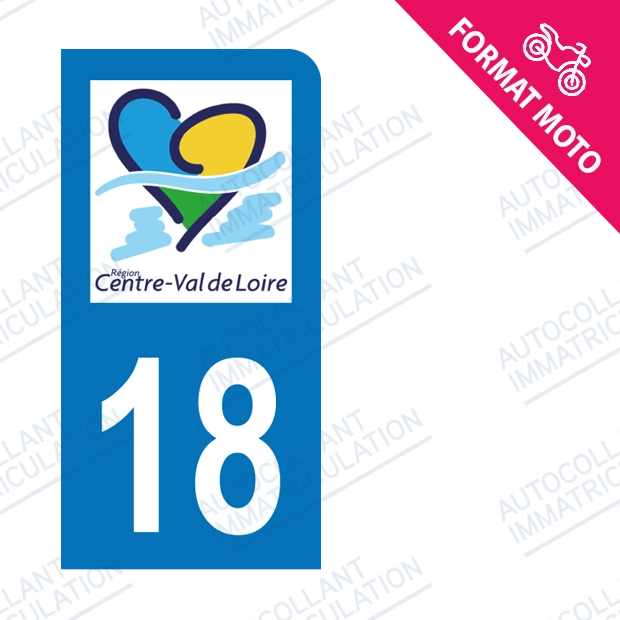 Moto - Autocollant plaque immatriculation 18 - Centre - Val de Loire new