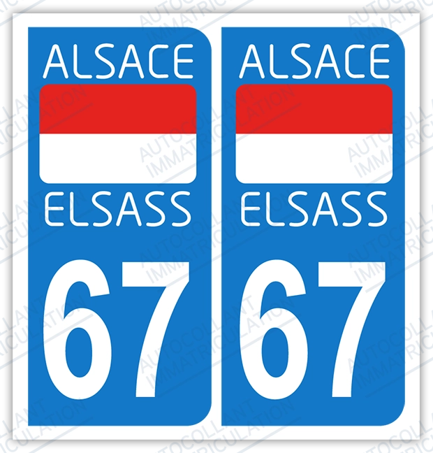 Auto - Sticker immatriculation 67 - Rot un Wiss