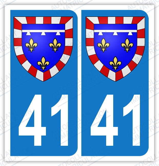 Auto - Autocollant plaque immatriculation 41 - Blason centre val de loire