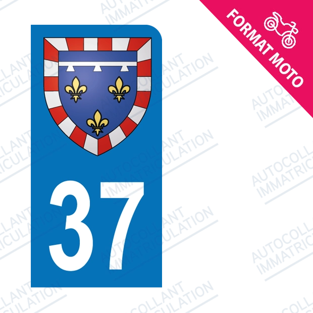 Moto - Autocollant plaque immatriculation 37 - Blason centre val de loire new