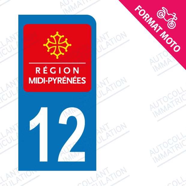 Moto - Sticker immatriculation 12 - Aveyron new