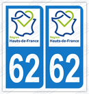 Auto - Sticker immatriculation 62 - Nouvelle région Hauts-de-France