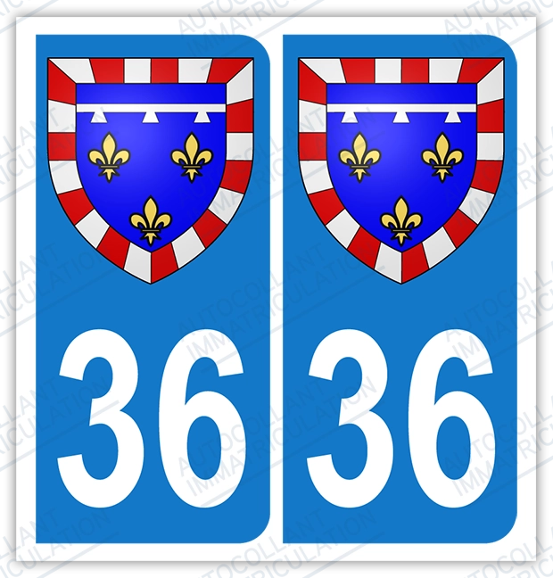 Auto - Autocollant plaque immatriculation 36 - Blason centre val de loire