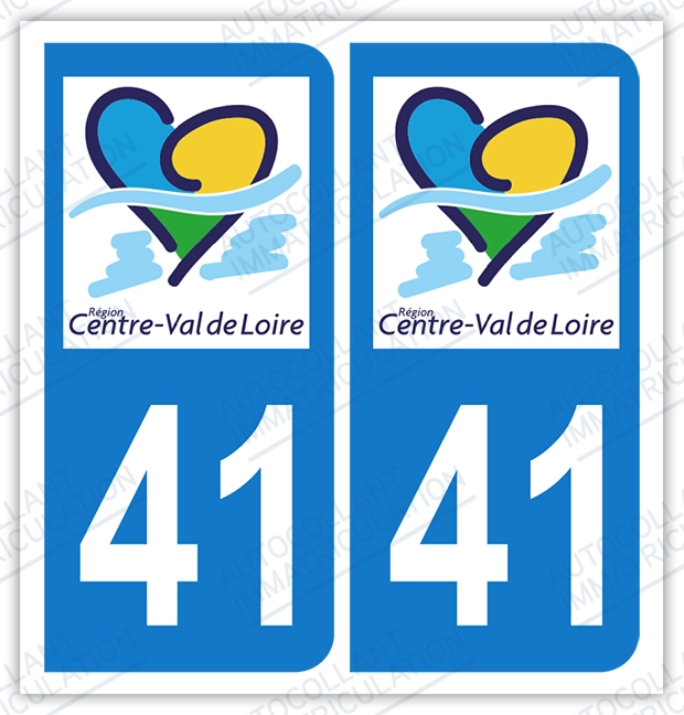 Auto - Autocollant plaque immatriculation 41 - Centre - Val de Loire