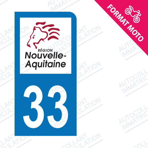 Moto - Sticker immatriculation 33 - Nouvelle Aquitaine new