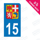 Moto - Sticker immatriculation 15 - Cantal - Blason Auvergne Rhône Alpes new