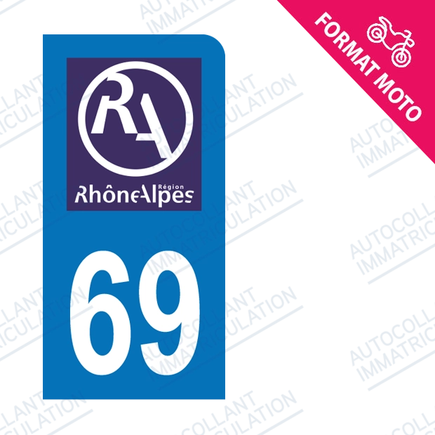 Moto - Sticker immatriculation 69 - Nouveau logo Rhône Alpes new