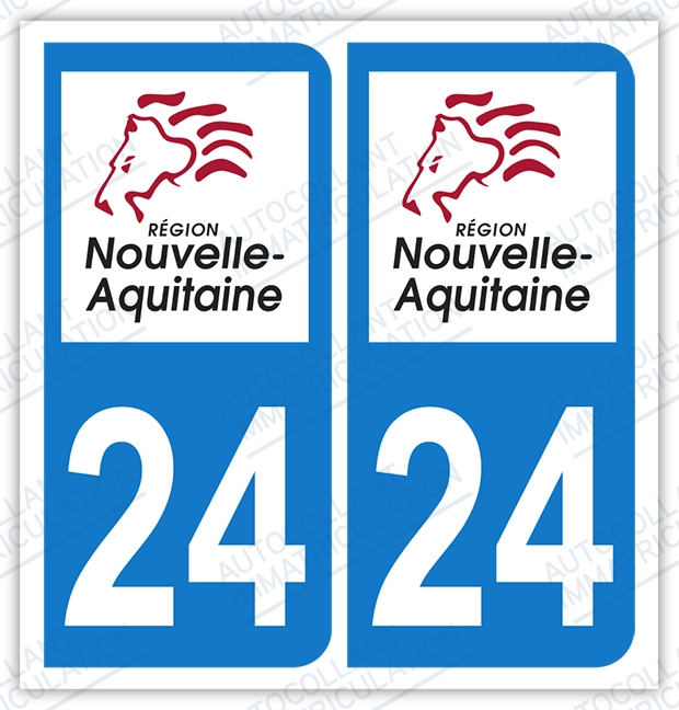 Auto - Sticker immatriculation 24 - Nouvelle Aquitaine