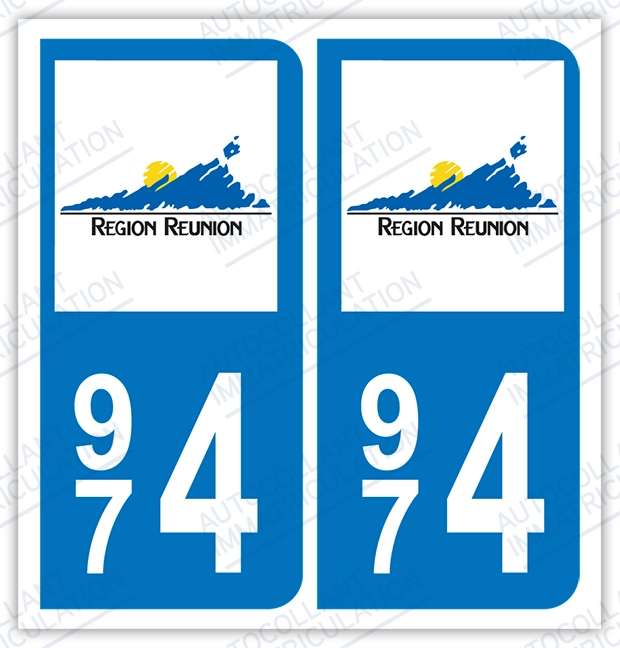 Autocollant Plaque d'immatriculation Moto 974 La Réunion DROM