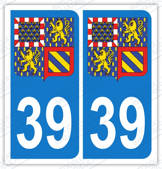 Auto - Sticker immatriculation 39 - Blason Bourgogne Franche-Comté
