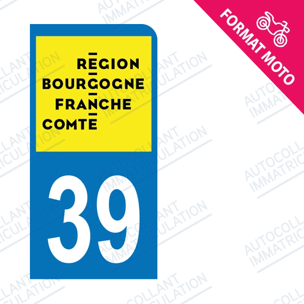 Moto - Sticker immatriculation 39 - Nouvelle région Bourgogne Franche-Comté new