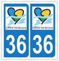Auto - Autocollant plaque immatriculation 36 - Centre - Val de Loire