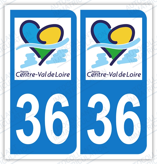 Auto - Autocollant plaque immatriculation 36 - Centre - Val de Loire