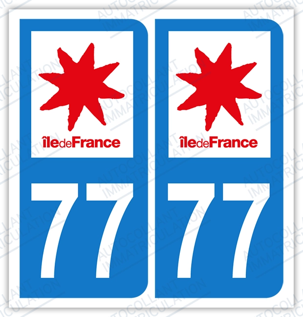 Auto - Sticker immatriculation 77 - Seine et Marne