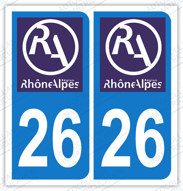 Auto - Sticker immatriculation 26 - Nouveau logo Rhône Alpes