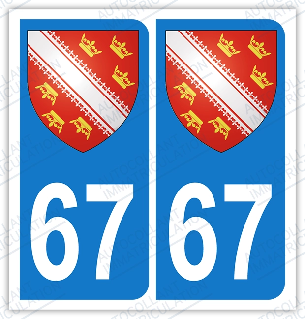Auto - Sticker immatriculation 67 - Blason Alsace
