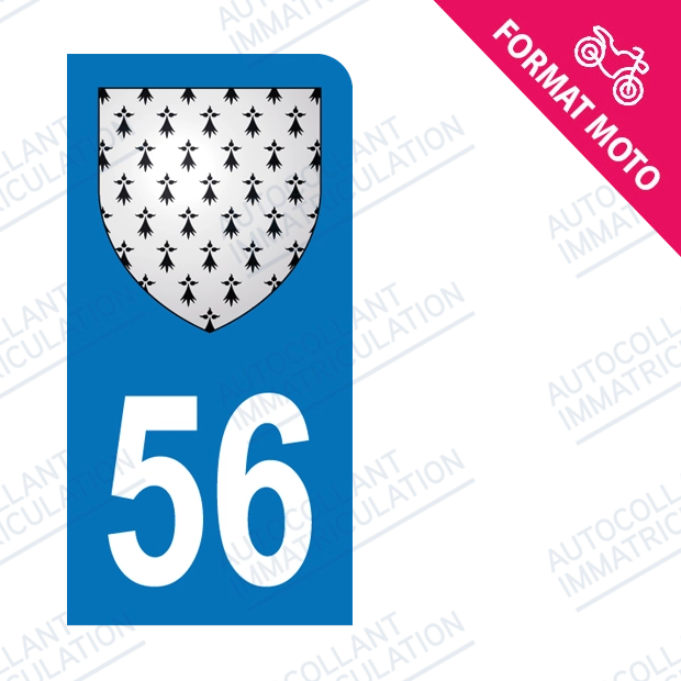 Moto - Sticker immatriculation 56 - Blason Bretagne new