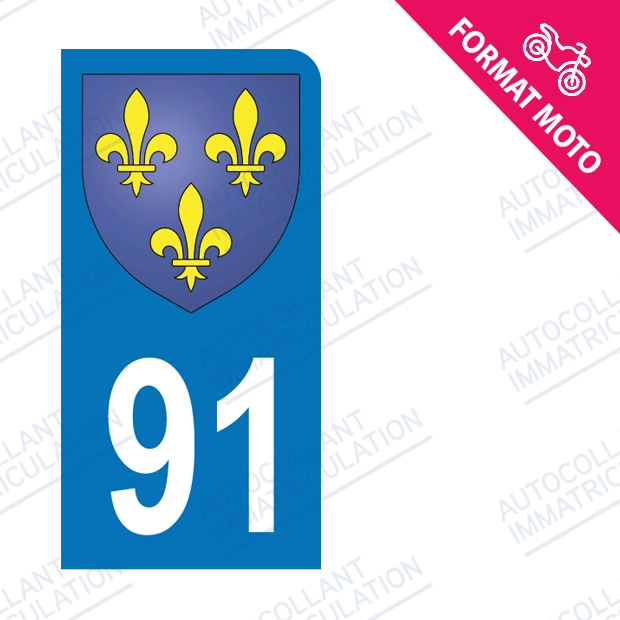 Moto - Sticker immatriculation 91 - Blason Ile de France new