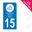 Moto - Sticker immatriculation 15 - Cantal - Nouvelle région Auvergne Rhône Alpes new