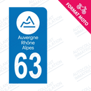 Moto - Sticker immatriculation 63 - Puy de Dôme - Nouvelle région Auvergne Rhône Alpes new
