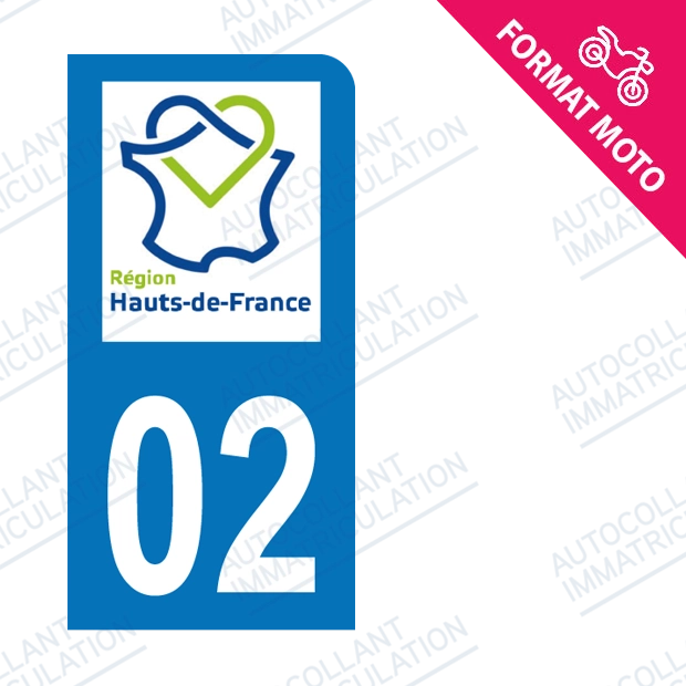 Moto - Sticker immatriculation 02 - Nouvelle région Hauts-de-France new