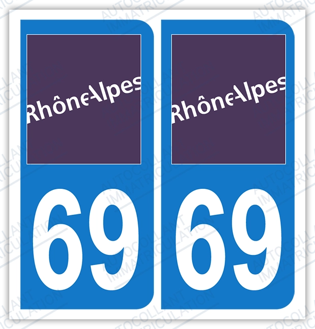 Auto - Sticker immatriculation 69 - Rhône