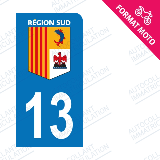 Moto - Sticker immatriculation 13 - Région Sud new