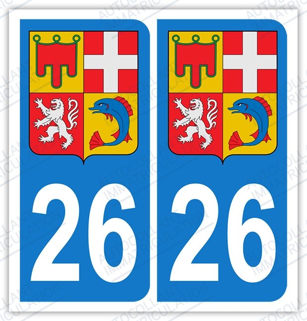 Auto - Sticker immatriculation 26 - Blason Auvergne Rhône Alpes