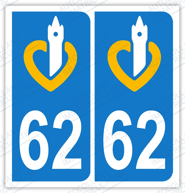Auto - Sticker immatriculation 62 - Pas de Calais