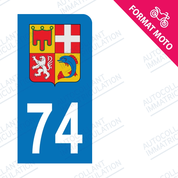 Moto - Sticker immatriculation 74 - Blason Auvergne Rhône Alpes new