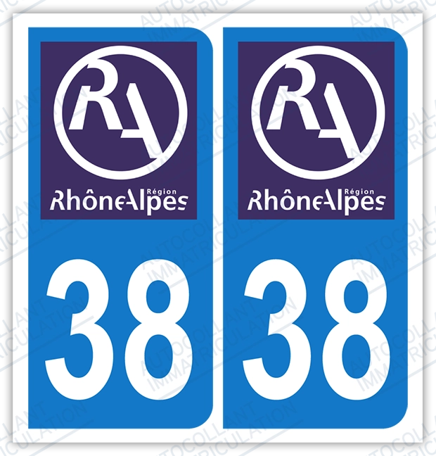 Auto - Sticker immatriculation 38 - Nouveau logo Rhône Alpes
