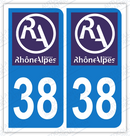 Auto - Sticker immatriculation 38 - Nouveau logo Rhône Alpes
