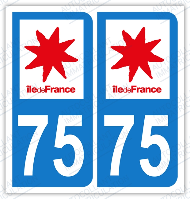 Auto - Sticker immatriculation 75 – Ile-de-France