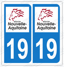 Auto - Sticker immatriculation 19 - Nouvelle Aquitaine