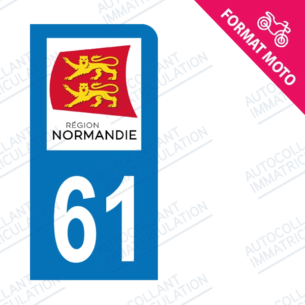 Moto - Sticker immatriculation 61 - Nouvelle région Normandie new
