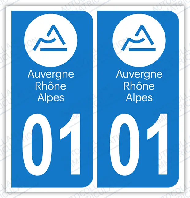 Autocollant plaque immatriculation 01 Auvergne-Rhône-Alpes