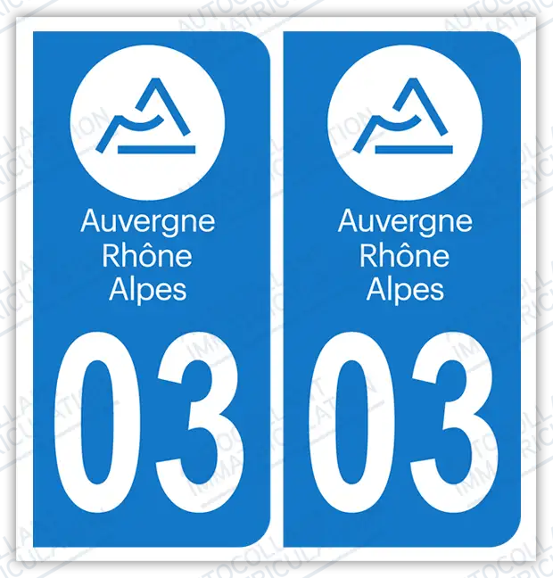 Autocollant plaque immatriculation 03 Auvergne Rhône Alpes