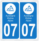 Auto - Autocollant immatriculation 07 – Auvergne-Rhône-Alpes