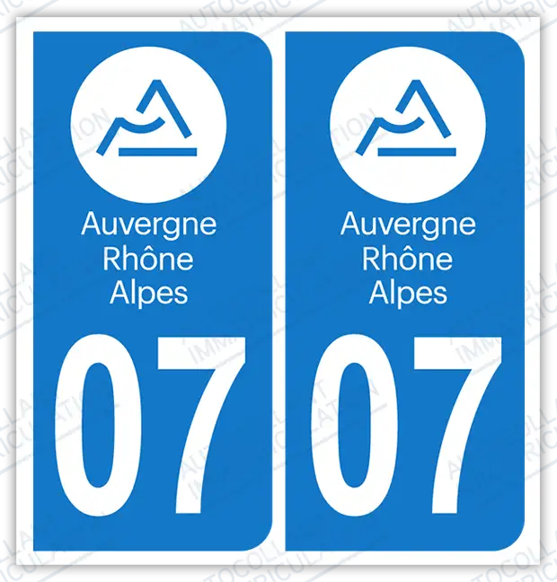 Auto - Autocollant immatriculation 07 – Auvergne-Rhône-Alpes