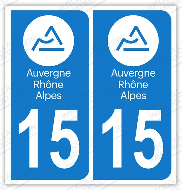Auto - Autocollant immatriculation 15 – Auvergne-Rhône-Alpes