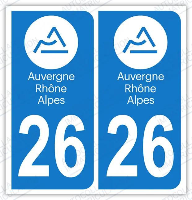 Autocollant plaque immatriculation 26 Auvergne-Rhône-Alpes