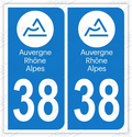 Autocollant plaque immatriculation 38 Auvergne-Rhône-Alpes