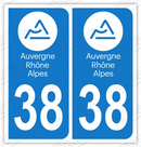 Auto - Autocollant immatriculation 38 – Auvergne-Rhône-Alpes