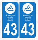 Auto - Autocollant immatriculation 43 – Auvergne-Rhône-Alpes