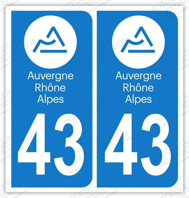 Auto - Autocollant immatriculation 43 – Auvergne-Rhône-Alpes