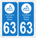 Autocollant plaque immatriculation 63 Blason Auvergne-Rhône-Alpes
