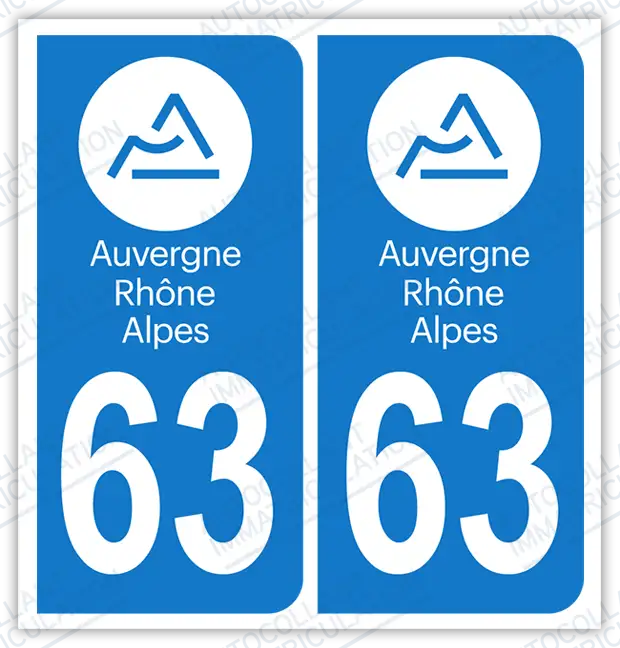 Autocollant plaque immatriculation 63 Blason Auvergne-Rhône-Alpes