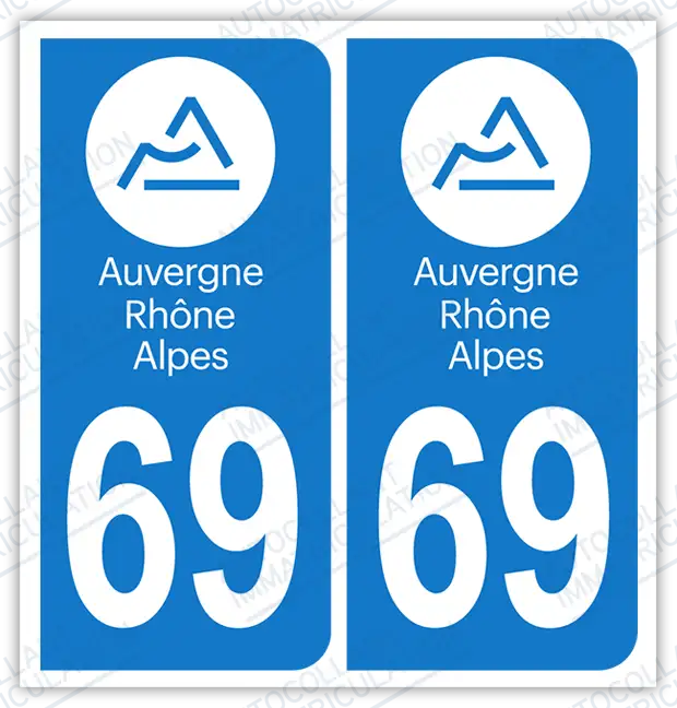 Autocollant plaque immatriculation 69 Auvergne-Rhône-Alpes