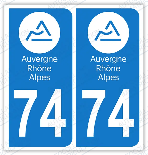 Autocollant plaque immatriculation 74 Auvergne-Rhône-Alpes